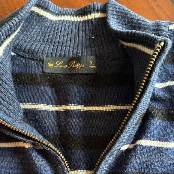 Louis philippe Men's Blue Striped Half-Zip Sweater - xl - merino - Picture 2 of 8